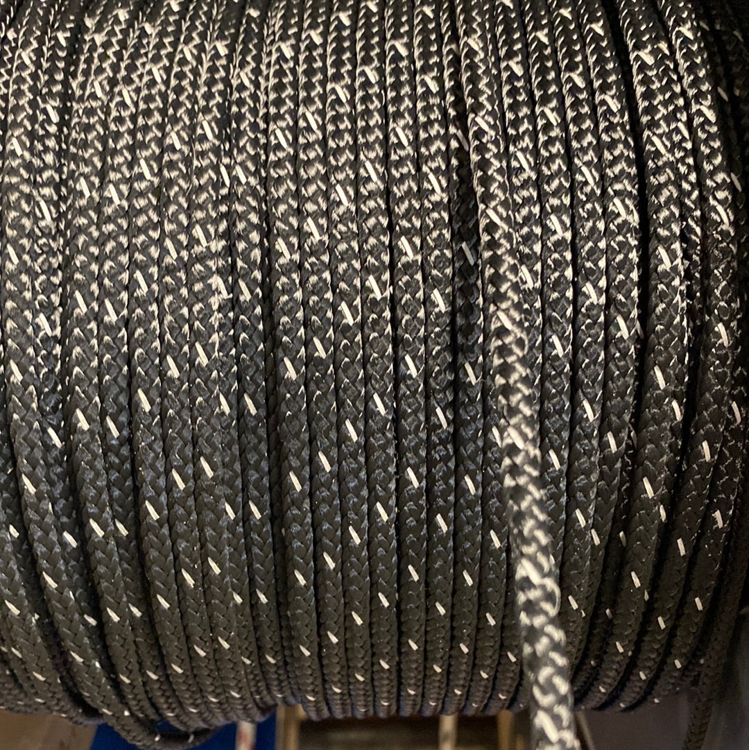3/16&quot; Black w/Reflective Trace Yacht Braid (Price Per Foot)